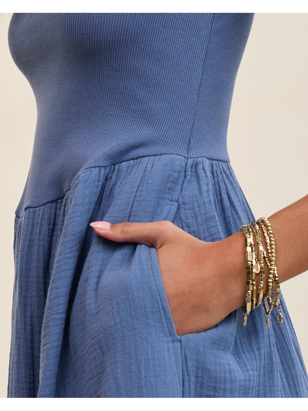 aerie Blue Sleeveless Scoop-Neck Midi Dress - Picture 3 of 7